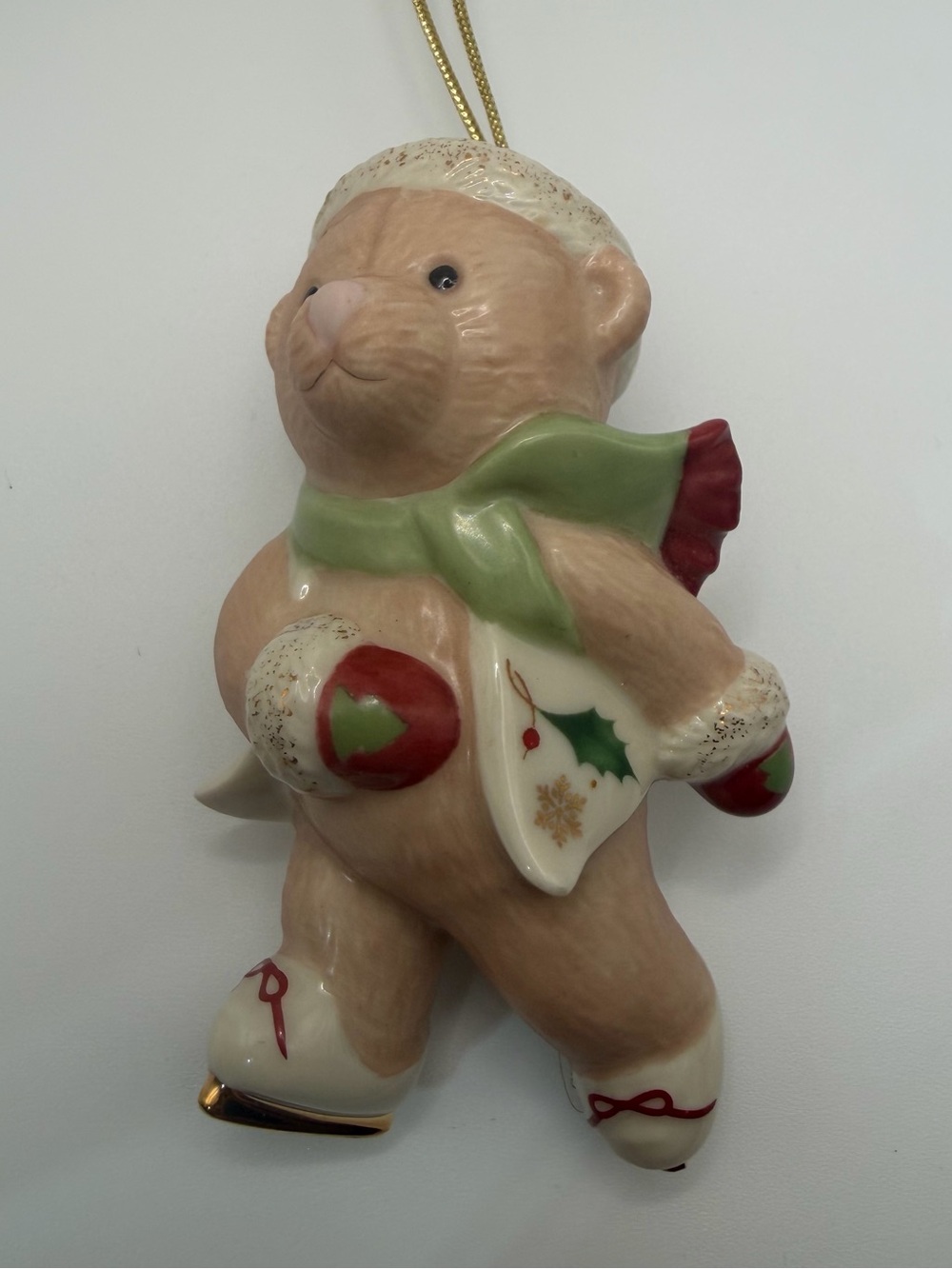 Lenox Ice Skating Teddy Bear Christmas Ornament Porcelain Holiday Holly
